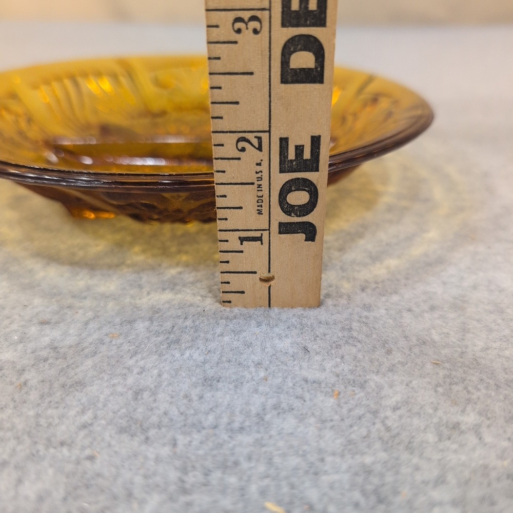 Vintage Amber Glass Divided Relish Dish Peacock Eye Pattern Tab Handle Serving - Picture 6 of 8